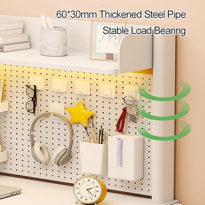 Clamp on Desk Organizer Shelf, 2-Tier Shelving Unit Desk Extender Pegboard Workstation, with Adjustable Storage Tray, for Table Accessories(Natural,100x95cm)