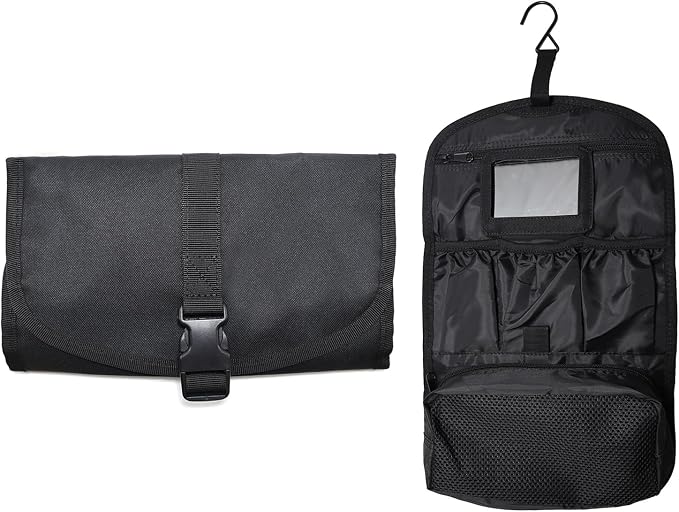 Hanging Toiletry Bag for Men Women, Travel Makeup with Mirror and Hook, EDC Military Tool Pouches Small Dopp Kit Mens Shaving Kit Travel shower Bags Black