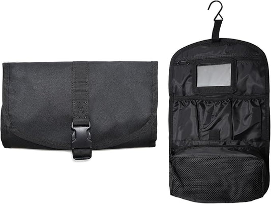 Hanging Toiletry Bag for Men Women, Travel Makeup with Mirror and Hook, EDC Military Tool Pouches Small Dopp Kit Mens Shaving Kit Travel shower Bags Black