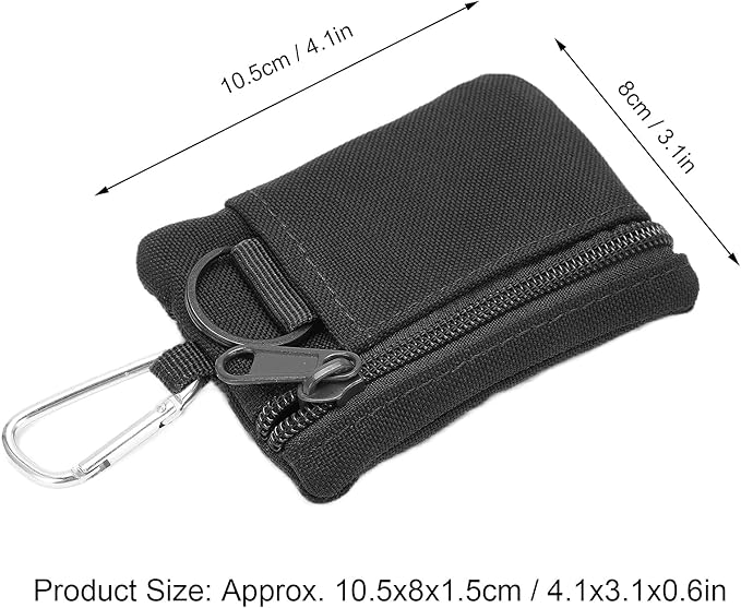 EDC Pocket Pouch, Mini Molle Pouch Wallet Tactical Keychain Pouches Multi Function Carabiner Gadget Utility Organizer Key Card Case Zipper Portable Military Outdoor Bag Tactics Waist(Black)