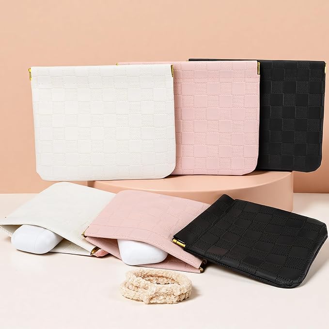 2 PCS Small Makeup Bag for Purse,Premium Small Makeup Pouch Purse,Mini Cosmetic Bag for Travel,Portable Travel Pouch with Quick Access Design,Neutral,elegant and stylish (Checkered Brown)