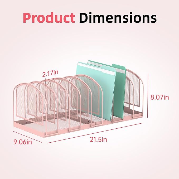 SUPEASY File Organizer 9-Section Mesh Desk Organizer, Upright File Organizer Desktop Organizer File Sorter, File Folder Holder for Office Supplies, Pink