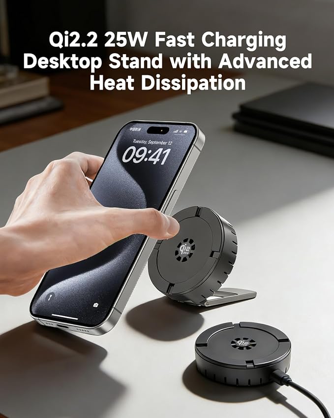 25W for MagSafe Car Mount Charger with Cooling Fan, Qi2.2 Magnetic Car Phone Holder for iPhone, 360° Adjustable Fast Wireless Cars Charging for iPhone 17/16/15/14/13, Air Vent & Dash Mount