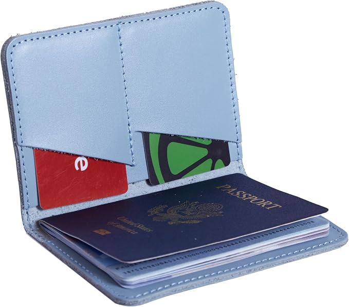 INCARNE US Leather Passport Holder for Travel - Passport Case - Passport Wallet for Men - Passport Cover for Women Sleeve Protector - Travel Essentials Vacation Luggage Gifts - Classic Light Blue