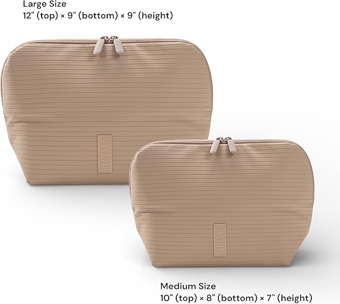THE VERTI-Vertical Waterproof Makeup & Toiletry Bag | 23-Pocket Organizer with Upright, Fold-Down Design for Skincare, Toiletries & Essentials (Sandstone, Medium)