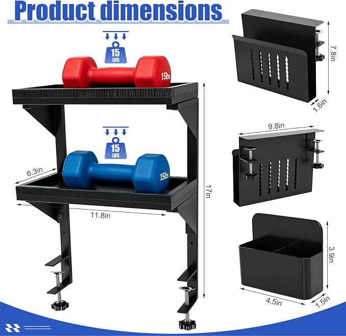 Chumia 2 Tier Clamp on Desk Clamp on Laptop Mount with Pen Holder Desktop Shelves Organizer Desktop Organizer Desk Organizers and Accessories Table Extender Attachment Shelves for Home Office