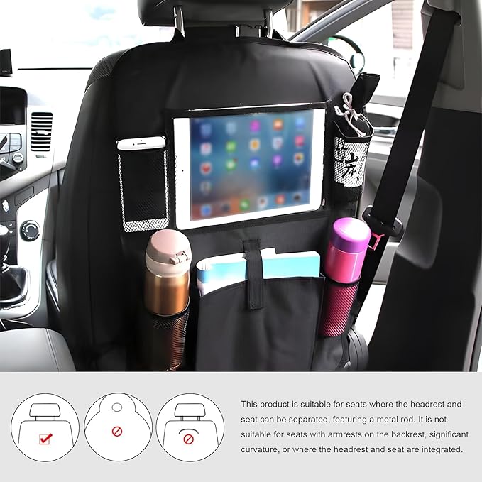 Car Seat Back Organizer, Auto Multi-Pockets Backseat Storage Bag with Tablet Holder, Waterproof Oxford Cloth Seat Back Protector Kick Mat for Most Vehicles, Car Accessories (Style A)