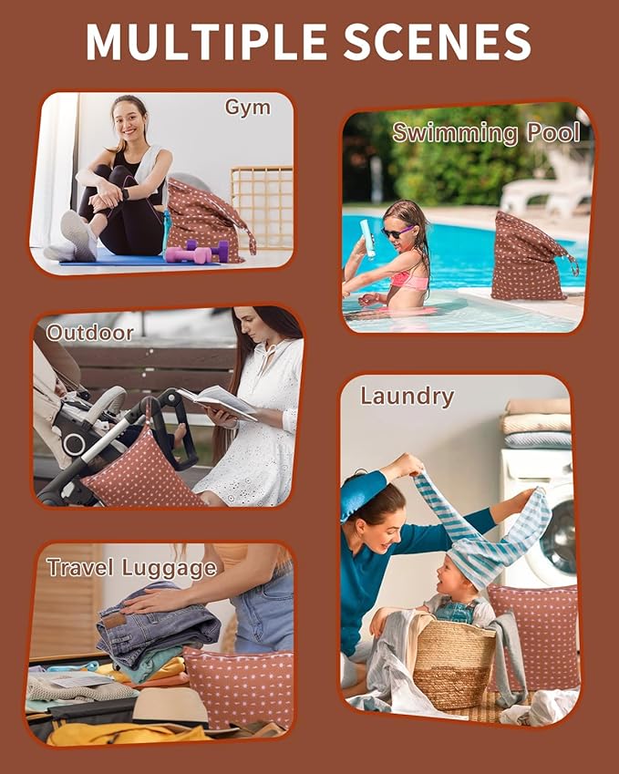 babygoal Travel Laundry Bags 2 Pack, Ideal for Travel, Gym and Swimming-Washable Waterproof Wet Dry Bags for Dirty Clothes, Bathing Suits and Swimsuits(sun and cloud)