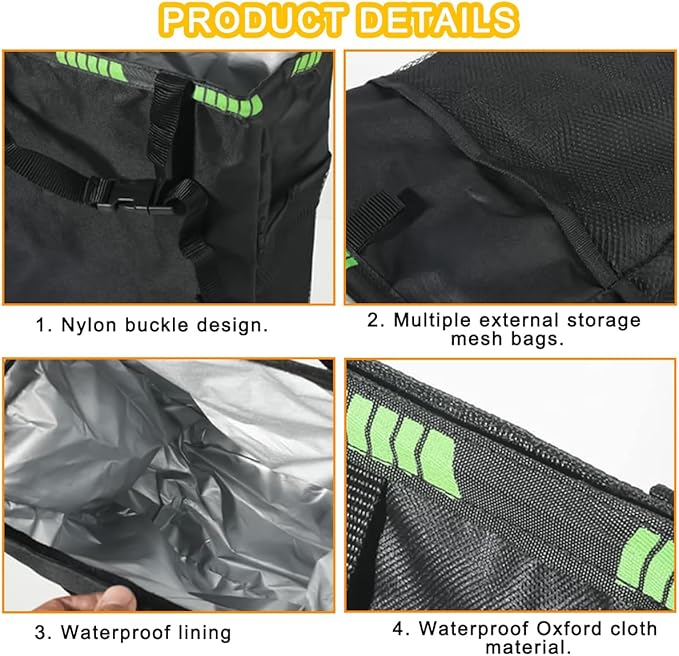 Hanging Car Trash Can with Storage Pockets, Waterproof Leakproof Automotive Garbage Bag, Washable Foldable Large Capacity Vehicle Trash Bin, Universal for RV, SUV, Truck (Black)