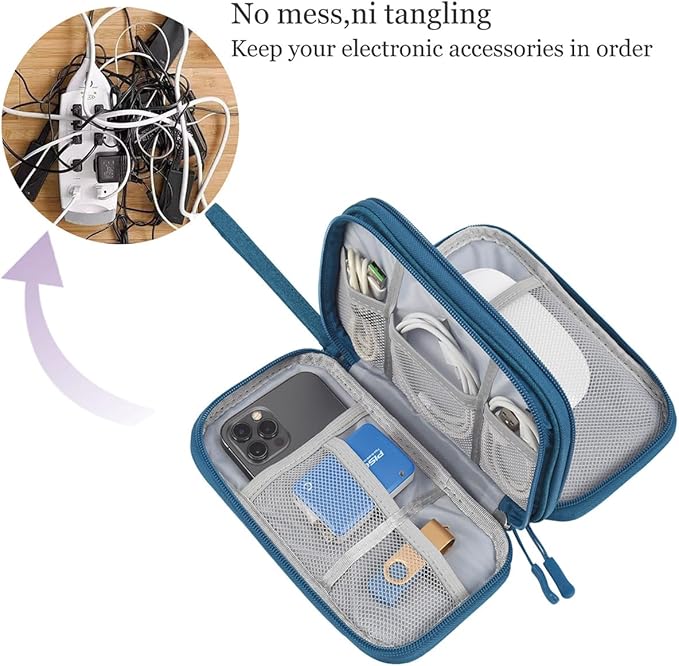 CAAORDKSO Electronics Organizer Pouch, Travel Cable Organizer Bag Waterproof Portable Electronic Accessories Organizer Case for Cable, Cord, Charger, Phone, Power Bank, Earphone (Dark Green, Large)