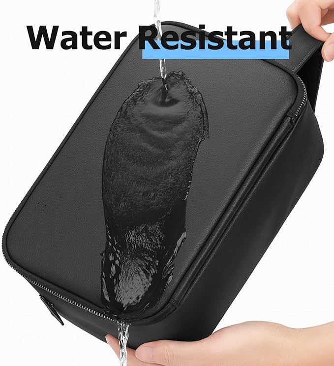MIRASON Travel Toiletry Bag for Men Thickened Leather Travel Bag for Toiletries, Dopp Kit Water-resistant Shower Bag for Shaving Gym Bathroom Organizer Gifts for Men, Black