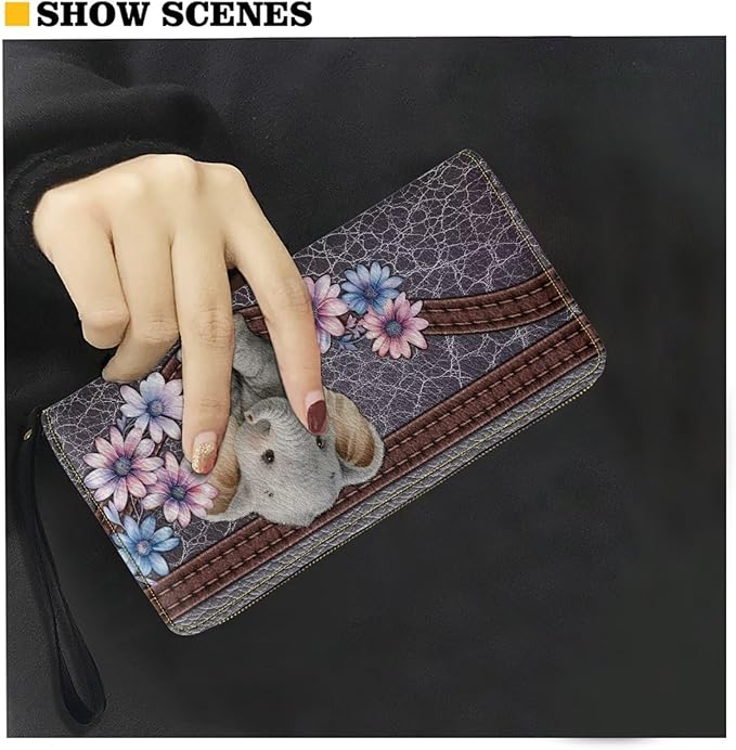 Bulopur Floral Elephant Wristlet Wallet for Women Large Capacity RFID Phone Holder Clutch Purse Long Wallet Credit Card Holder Coin Money Clip PU Leather Zip Around Clutch Wallets