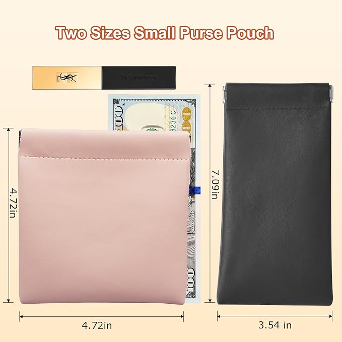 6 Pack 2 Sizes Small Makeup Bag for Purse, Soft Snap Closure Pouches for Purse, PU Leather Coin Purse for Women, Mini Travel Organizer for Cosmetics Sunglasses Cash Lip Gloss Lipstick Jewelry