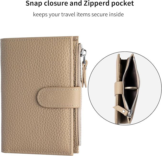 Passport wallet and Card Slot Combo RFID Blocking Slim Leather Travel Passport Wallet for Men and Women with Zippered Coins Pocket Passport holder, Grey