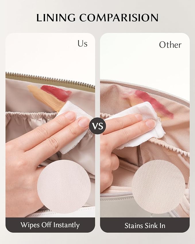 EACHY Travel Makeup Bag, Large Capacity Cosmetic Bag for Women, Waterproof PU Leather, Flat Open Portable Toiletry Bag for Skincare, Brushes & Travel Essentials