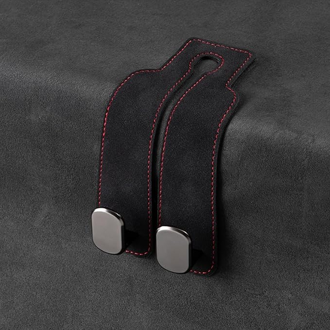 Premium Leather Car Headrest Hook for Purses and Bags - Seat Back Storage Holder (Black, 1 Pack)
