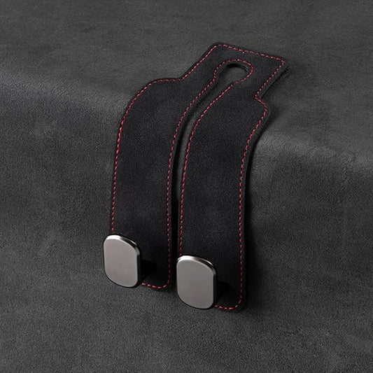 Premium Leather Car Headrest Hook for Purses and Bags - Seat Back Storage Holder (Black, 1 Pack)
