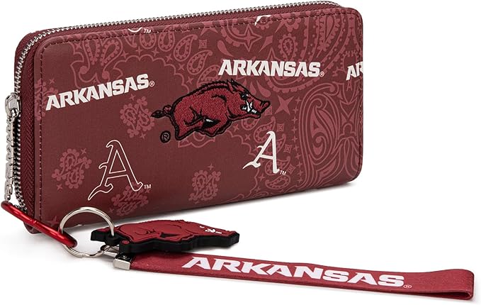 Arkansas Razorbacks Official Wristlet Wallet with RFID Blocking Card Slot, Arkansas Team Logo Clutch Purse, Mini Clutch Wallet for Fan Gift, Game Day, Concert | Red, NC-AFU011BDY