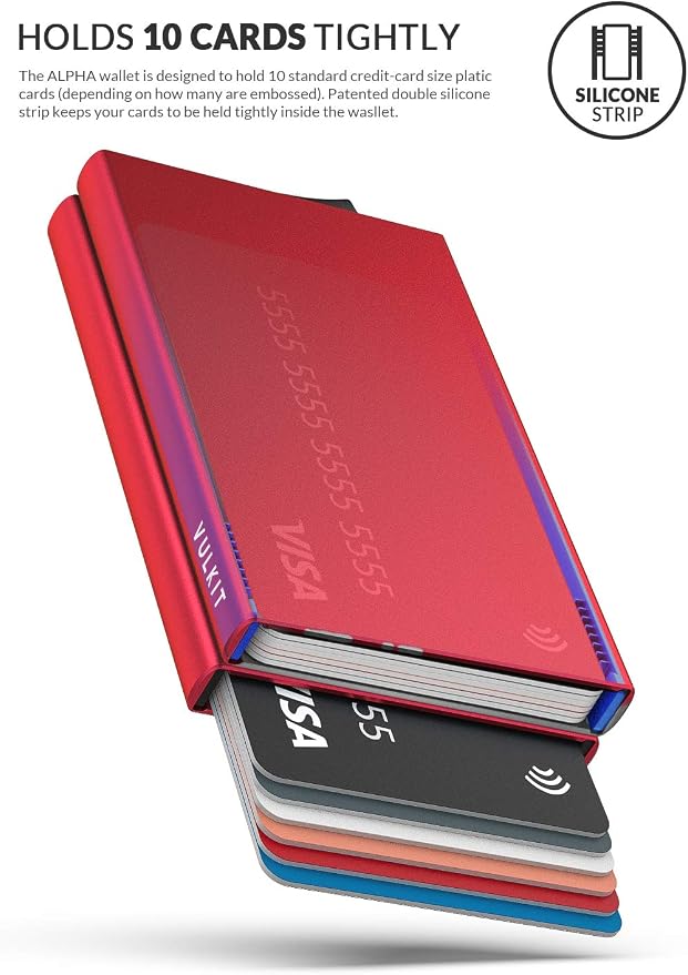 VULKIT Pop Up Card Holder Minimalist Card Case RFID Blocking 2 Double Slim Metal Case for Men or Women (Red)