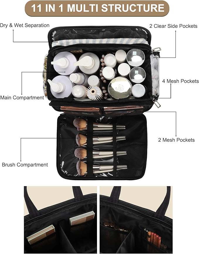 Travel Toiletry Bag for Women - Large Wide-Open Makeup Bag with Compartments, Lightweight Cosmetic Bag with Adjustable Dividers, Puffy Visible Toiletry Organizer for Full-Sized Container