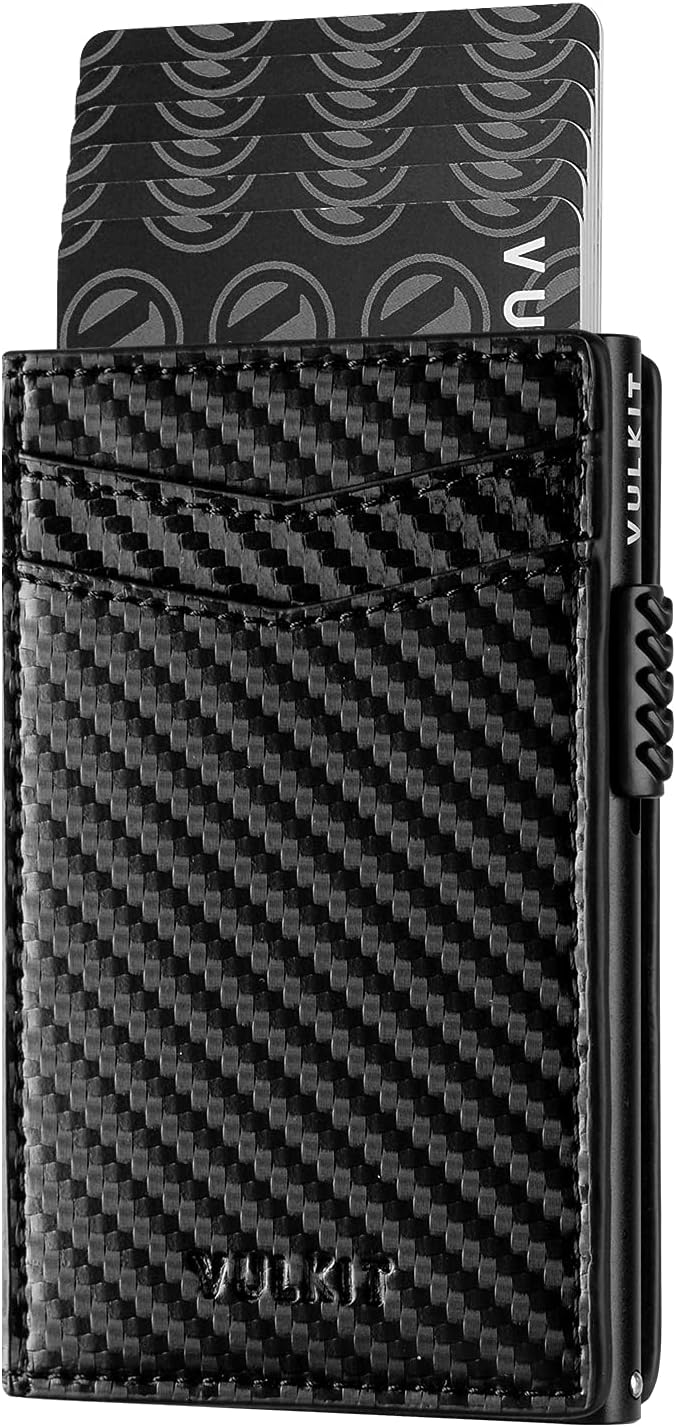 VULKIT Men's Slim Wallets Pop Up Card Holder RFID Blocking Metal Wallet Minimalist Design Holds Up to 11 Cards