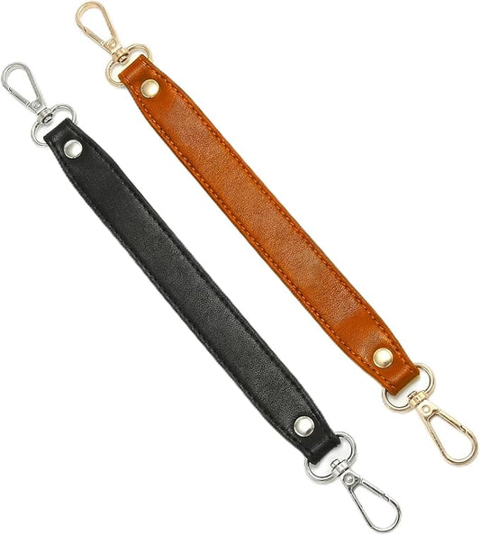 2-Pack Full Grain Key Leash for Purse & Wristlet Strap Replacement - Leather Key Strap for Purse with Dual Clips, Purse Key Holder & Key Finder Lanyard for Handbag Wallet (Black+Brown)