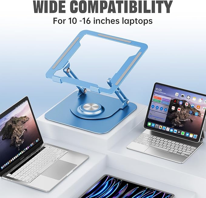 JOYEKY Laptop Stand for Desk, Adjustable Computer Stand with 360° Rotating Base, Ergonomic Laptop Riser for Collaborative Work, Foldable & Portable Laptop Stand, fits for All 10-16" Laptops
