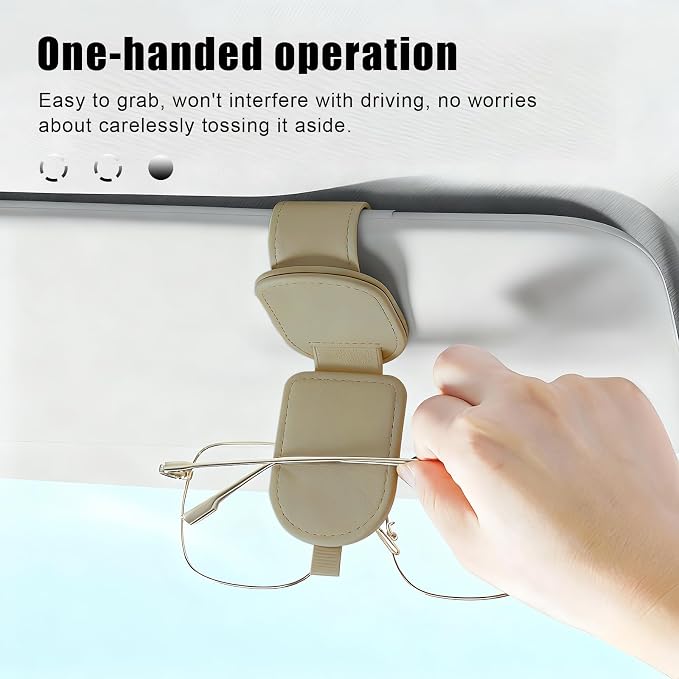 Sunglass Holder for Car Visor, Magnetic Leather Eyeglass Holder, Universal Car Sunglass Organizer Visor Accessories for SUV Truck Pickup, 2 Pack (Beige)