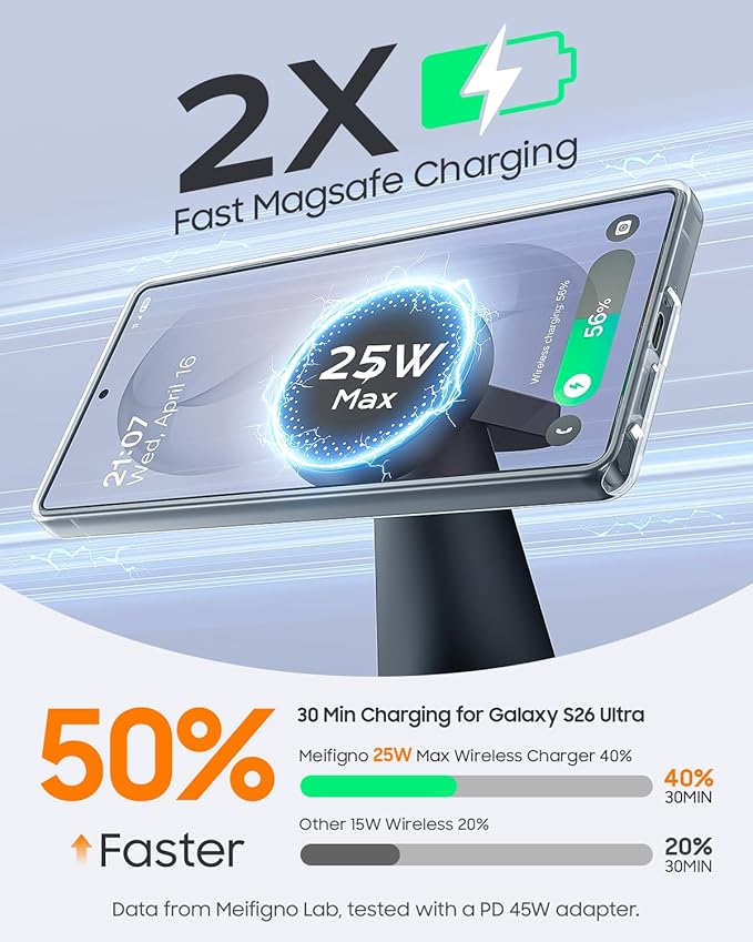 25W Magnetic Wireless Charger for Samsung Galaxy S26 Ultra & 45W Adapter, 3 in 1 Charging Station Design for MagSafe Samsung Charger for S25/Z Fold7, Charger Stand for Galaxy Watch Ultra 8, for Buds