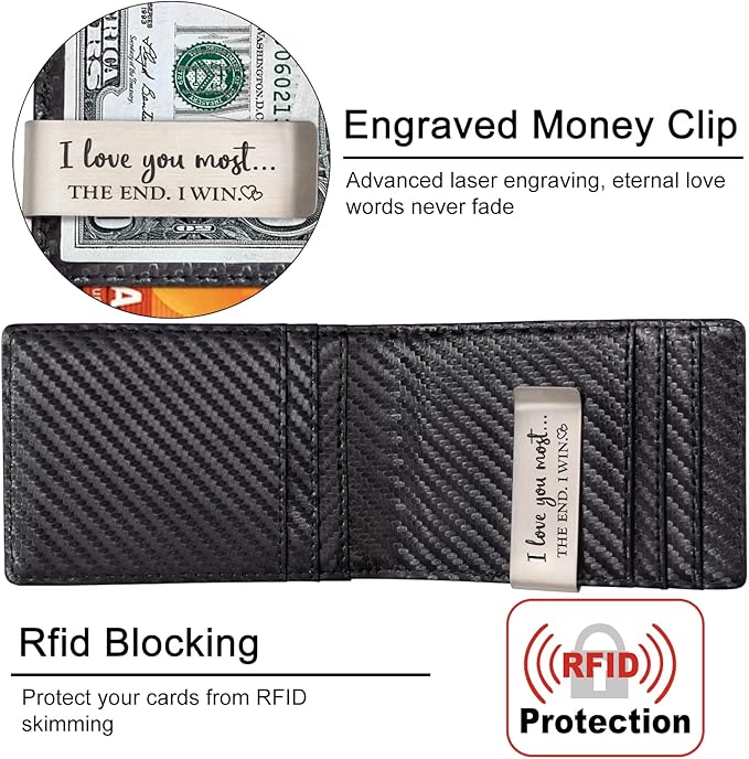 Personalized Leather Wallet for Men - Bifold Wallet with Money Clip & RFID Card Holder - Husband Gift - Anniversary/Birthday/Christmas Gifts - Slim Design