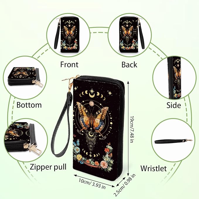Butterfly Wallet Gifts for Women, Small Slim PU Leather Sky Constellation Womens Wallet with Zipper, Credit Card Holder Wallets, Wristlet Wallets for Girls Women Mom Anniversary Birthday Present