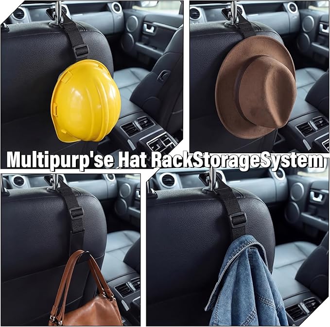 Unittype 4 Pcs Hard Hat Hook for Truck Adjustable Hard Hat Holder Hardhat Holder for Truck Seat Back Organizer 55 lb Load Heavy Duty Hardhat Hanger Storage Car Vehicle Headrest Bag Gear(Black)