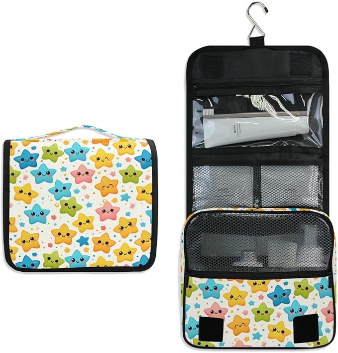 senya Hanging Travel Toiletry Bag Cute Kit Makeup Case Cosmetics Organizer for Men Women (Cute Star)