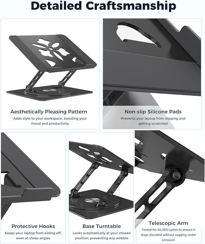 360° Rotating Laptop Stand for Desk | Adjustable, Foldable, Portable Aluminum Ergonomic Riser | Compatible with MacBook, Dell, HP & All Laptops 10-16 inch | Purple
