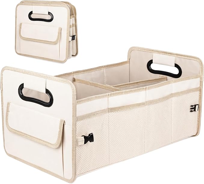 Trunk Organizer for Car SUV, Heavy Duty Storage Tote with Reinforced Handles, Multi-Compartment Car Organizers and Storage for Trunk, Back Seat, Groceries, Tools and Travel Essentials