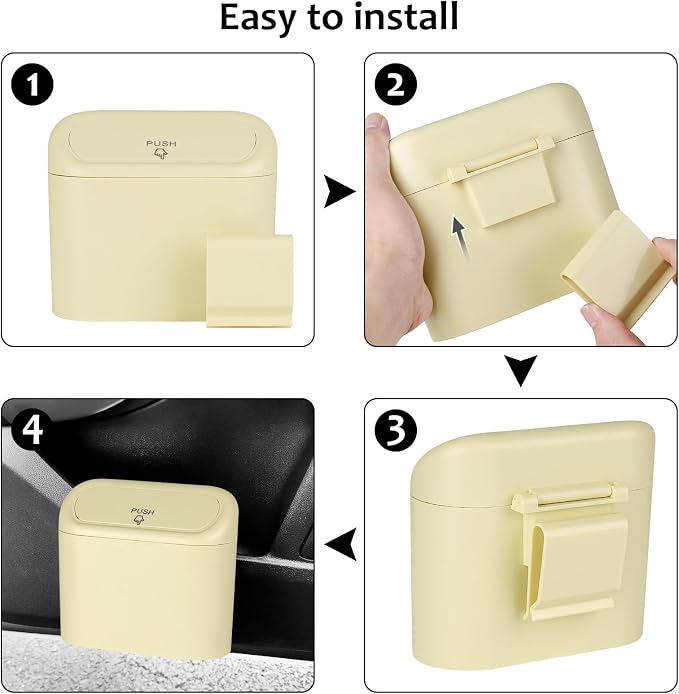 Accmor Car Trash Can, Portable Vehicle Trash Bin with Lid, Car Dustbin Garbage Organizer Holder with One Roll Trash Bag, Leakproof Hanging Mini Cars Storage Bag Container for Auto, SUV, Office (Beige)