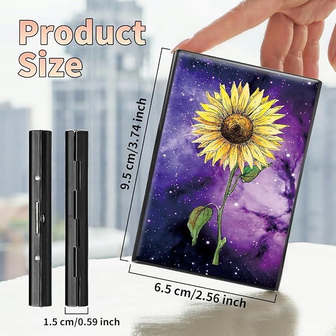 Slim Credit Card Holder, Sunflower Yellow Purple Galaxy RFID Blocking Metal Wallet for Men & Women, Aluminum Minimalist Hard Case Pocket-Sized Business Cards Organizer (Fits Up to 10 Cards)