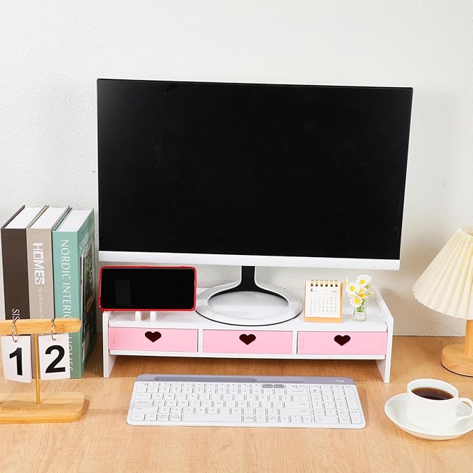 Multi-Purpose Computer Monitor Stand Riser 19.29X7.48X3.93In Elevated Rack Desk Organizer for Space Saving and Desktop Screen Comfort
