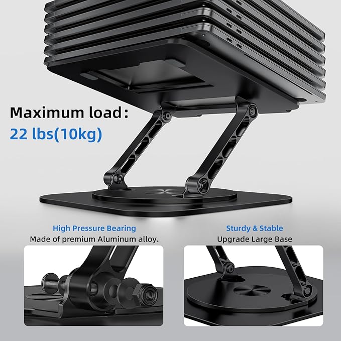 MCHOSE Laptop Stand for Desk, Ergonomic Laptop Riser with 360° Rotating Base, Foldable Notebook Computer Holder Stand Compatible with MacBook Air Pro, Dell XPS, More 10-17" Laptops, Black