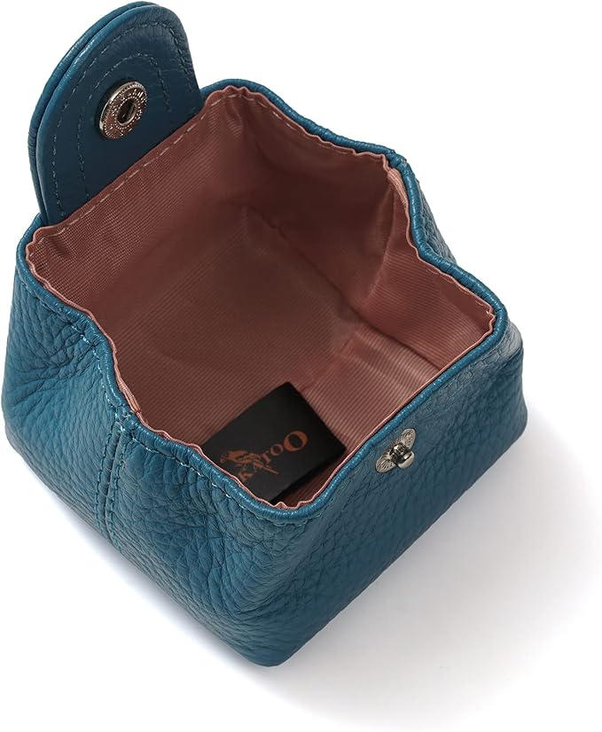 Cockatoo Genuine Leather Coin Pouch Change Holder, Mini Snap Pocket Wallet for Men Women (Azure, Small)