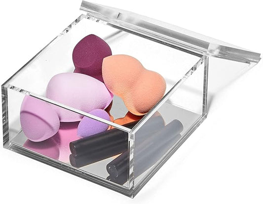 OfficeGoods Acrylic Desk Organizer w/Silver Base – Functional & Elegant Odds & Ends Box for Display or Storage – Perfect for Home or Office, Kitchen, Bathroom Vanity, Curio Display - Large
