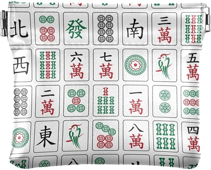 Mahjong Women's Waterproof PU Leather Coin Purse, Slim Travel Wallet with Zipper - Compact Card Holder & Jewelry Organizer for Cash, Keys, Lipstick