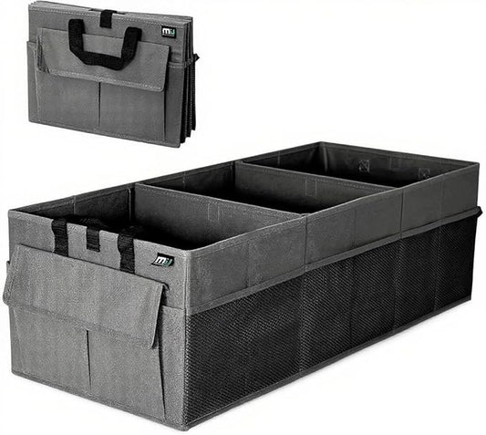 MIU COLOR Trunk Organizer for Car, 12 Pockets Sturdy Car Organizer for SUV, Non-Slip Bottom, Folded Trunk Storage Organizer for Sedans, Van, Jeep, Grocery, Large 3 Compartments, Dark Gray 32"×13"×10"