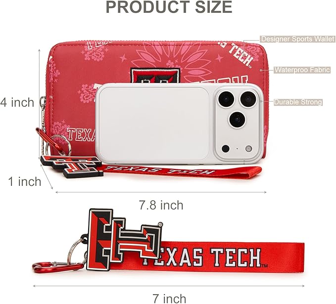 Texas Tech Mini Organizer Wristlet Wallet for Women - NCAA Official, Texas Tech Team Purse with RFID Blocking, Zipper Wallet for Sport Fan Gift, Game Day, Concert | Red, NC-TTU011RD