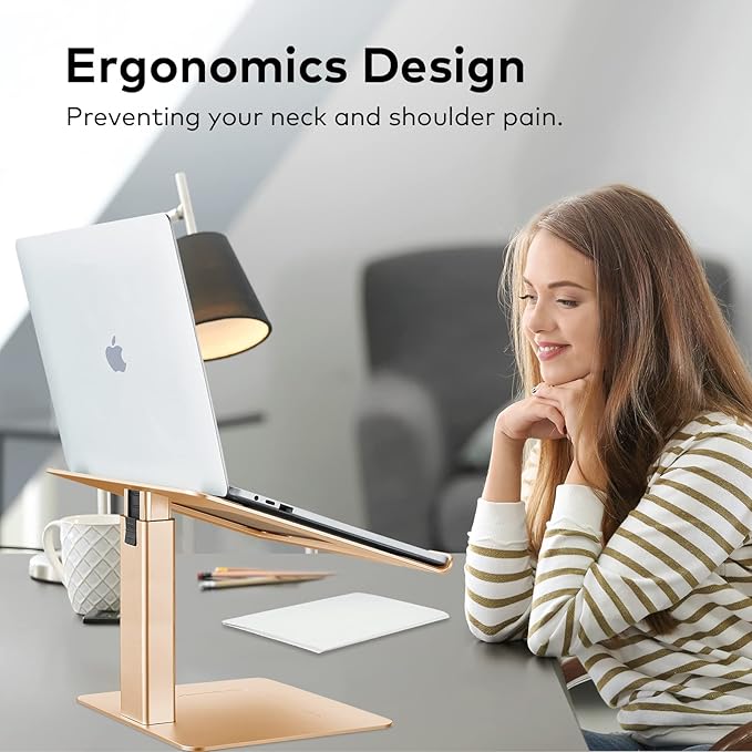 Laptop Stand for Desk, Ergonomic Sitting and Standing Laptop Riser for Notebook MacBook 11-17 Inches，DJ Laptop Stand Adjustable Height from 7-15 Inches Aluminum(Gold)