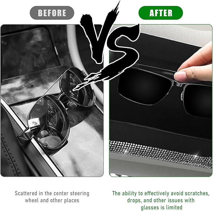 Ohleats Bling Sunglasses Holder for Sun Visor, Sparkling Glasses Sun Visor Organizer Case with Hidden Magnetic Closure, Auto Visor Crystal Eyeglasses Storage Case, Car Accessories (Bling Black)