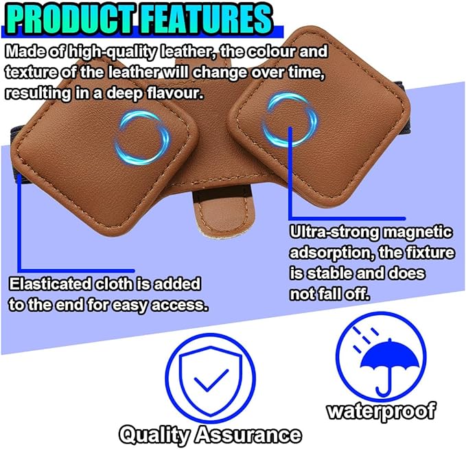Sunglass Holder for Car Visor, Magnetic Leather Glasses Eyeglass Clip, Car Hanger Mount Ticket Card Clip, Auto Visor Organizer Accessories (Orange)