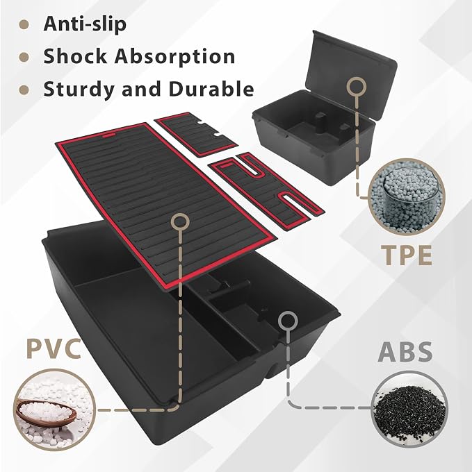 Muslogy Center Console Organizer Compatible with Toyota Tacoma 2024 2025 2026 Accessories Middle Console Storage Box ABS Material with Anti-Slip Mats Interior Insert Tray (Red)