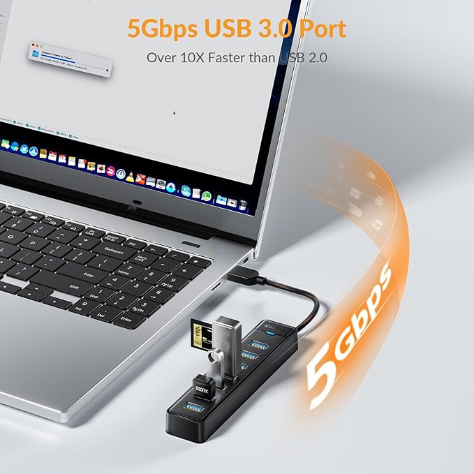 iDsonix 7-Ports USB Hub 3.0[0.5Ft] USB Splitter 5Gbps Multiport Adapter, USB Hub Extender for Desktop, PC, Laptop, Flash Drive, Mobile HDD, Windows/XPS, 15cm