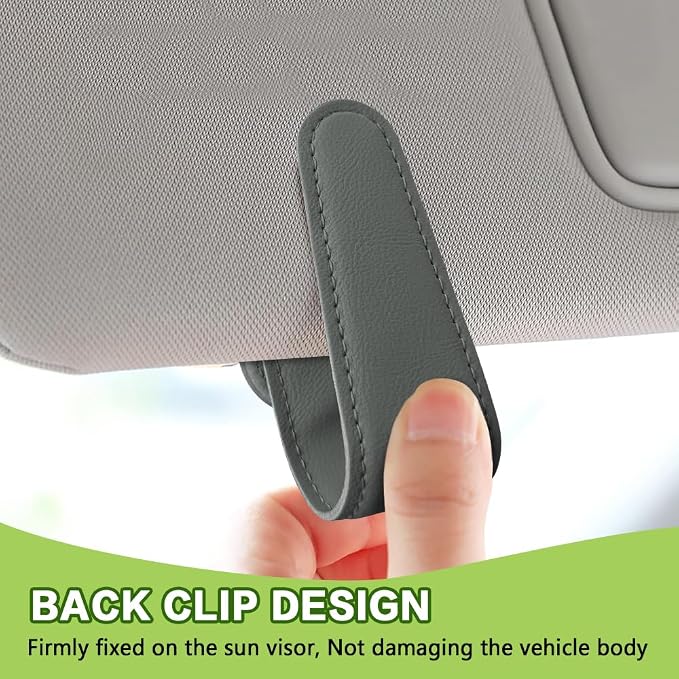 Sunglass Holder for Car, Sunglasses Clip for Car Visor, Magnetic Leather Vehicle Eyeglass Hanger Clip, Auto Ticket Card Glasses Organizer Clamp Accessories for SUV Sedan (Gray)